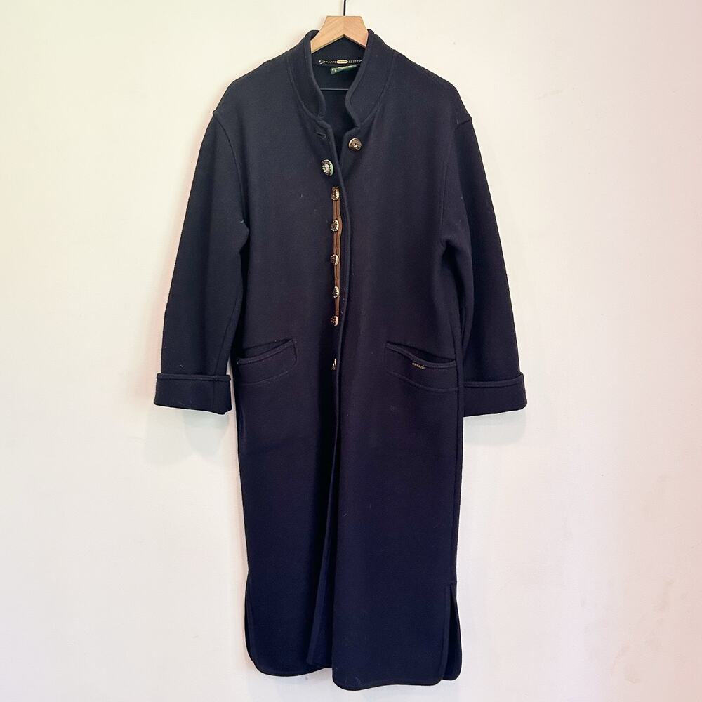 Geiger Wool Button Up Vintage Trench Coat Navy Blue Size 36/4